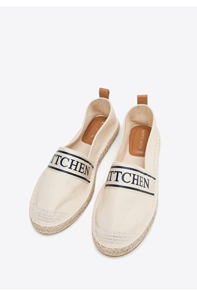 Wittchen Women's espadrilles with piping with the inscription, cream synthetic material