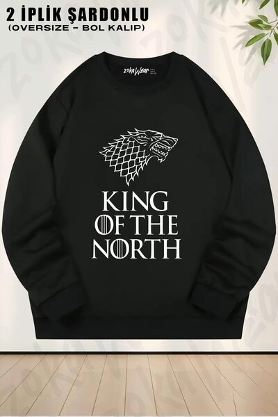 ZOKAWEAR سويت شيرت كينغ جيم أوف ثرونز مطبوع قصة فضفاضة برقبة دائرية للجنسين