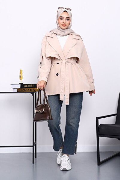 İmajButik Κοντό παλτό με κουμπιά σε μπεζ χρώμα