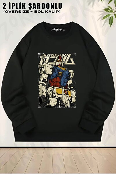 ZOKAWEAR سويت شيرت يونيسكس جاندام ذا فيرست مطبوع قصة فضفاضة برقبة دائرية