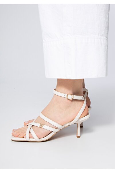 Wittchen Sandale de damă din piele cu barete pe toc înalt, crem, crem, piele