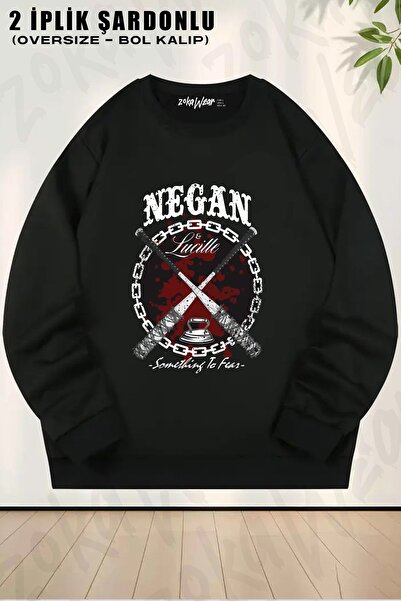 ZOKAWEAR Unisex Negan V2 The Walking Dead Sweatshirt Oversize cu Guler Rotund
