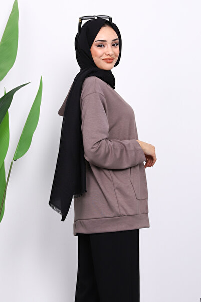 İmajButik Mink Hooded Zippered Modal Sweat Cardigan