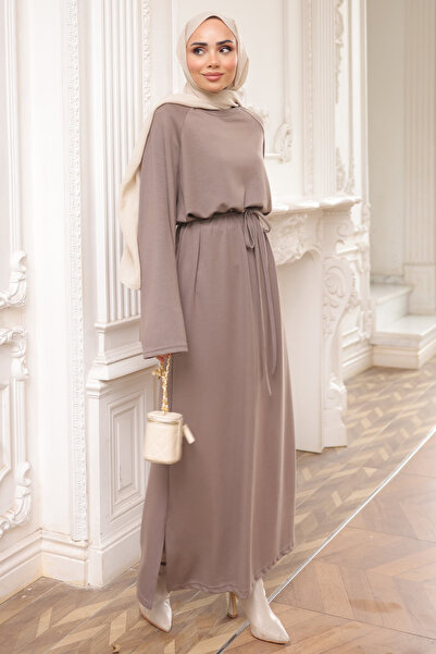 İmajButik Φόρεμα με λαιμόκοψη και ζώνη στη μέση από βιζόν