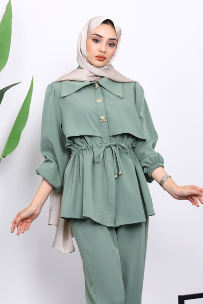 İmajButik Green Double Crepe Tunic Trouser Suit