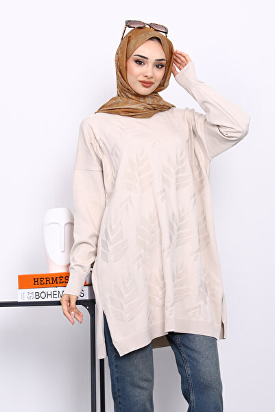 İmajButik Krem Soğuk İplik Merserize Triko Tunik