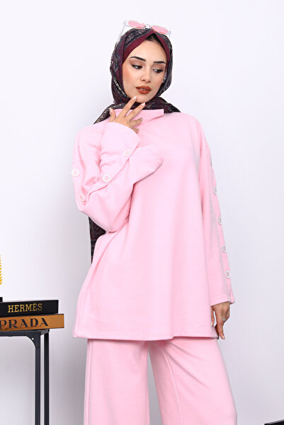 İmajButik Pink Tunic Pants Suit with Cuff Detail