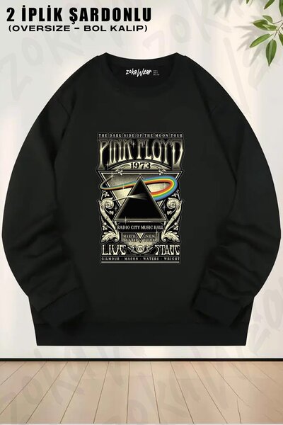 ZOKAWEAR Unisex Carnegie Hall Pink Floyd Baskılı Oversize Bisiklet Yaka Sweat...