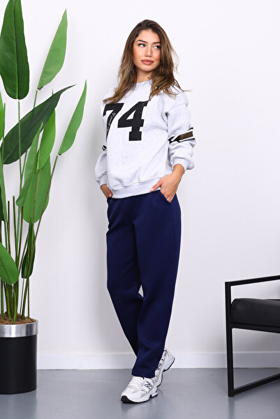 İmajButik Gray Front and Sleeve Printed Three Thread Sweat