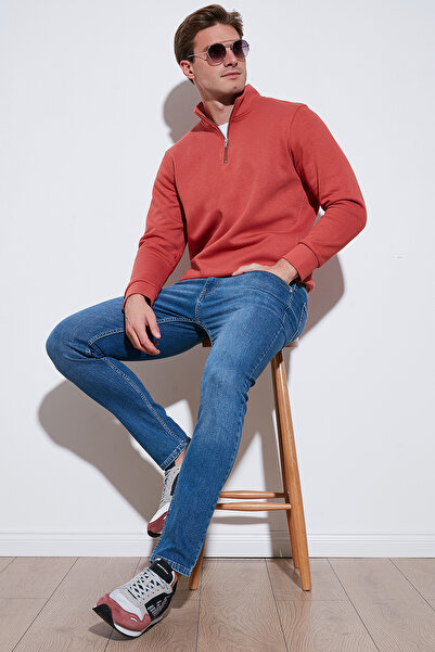 Buratti Cotton Regular Fit Half Zipper Stand Collar Sweat Men's Sweat 59052592