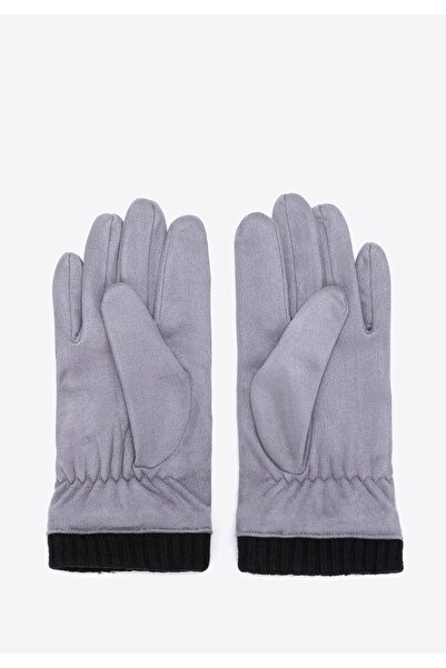 Wittchen Men's Grey Polyester Gloves with Diagonal Stitching and Rib Cuff