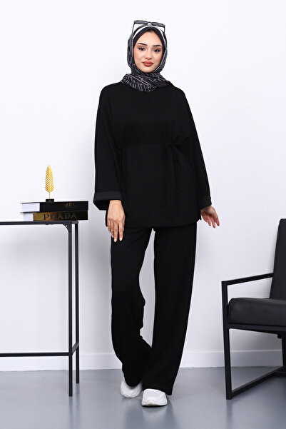 İmajButik Black Belted Trousers Modal Suit with Pockets