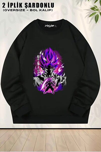 ZOKAWEAR Unisex Dragon Ball Black Goku Original God Imprimat Oversize Guler R...