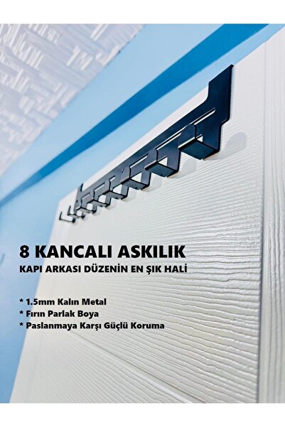 CAVARA 8 Kancalı Metal Siyah Amerikan Kapı Arkası Askılık | Kapı Üstü Askılık, Mutfak Banyo ve Oda Askılık