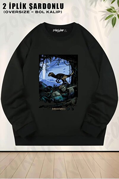 ZOKAWEAR Унісекс Jurassic Park v3 з принтом Oversize Світшот з велосипедним коміром