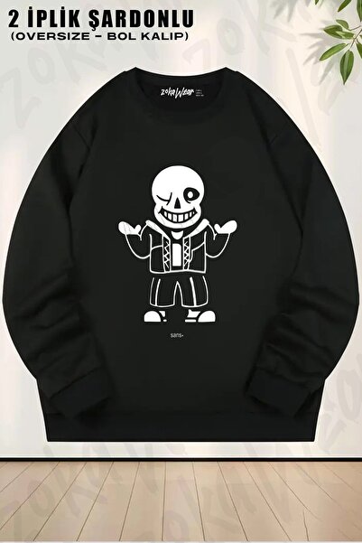 ZOKAWEAR Unisex Sans Undertale cu imprimeu supradimensionat guler rotund Swea...