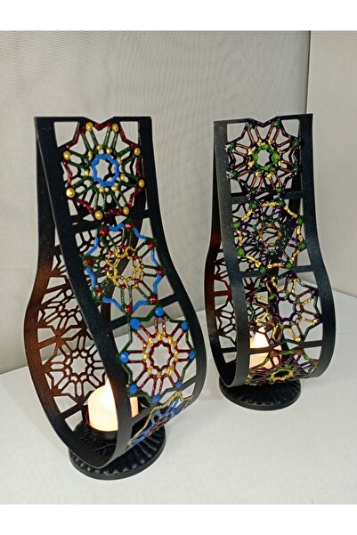 Happy tasarımlarr Siyah mumluk metal ikili takım ferforje mumluk şamdan