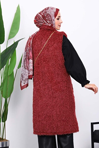İmajButik Plum Bag Angora Plush Fur Vest with Gift