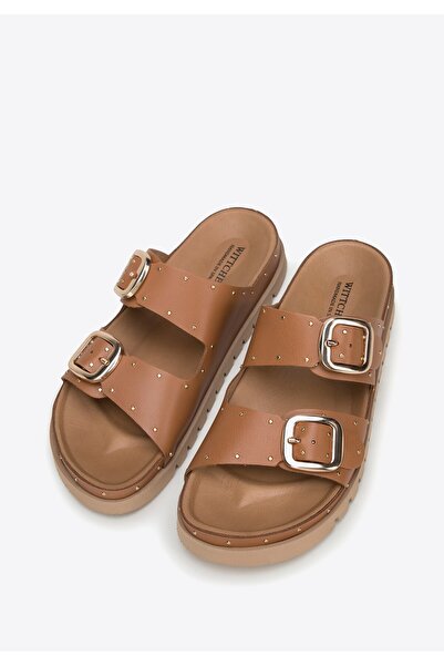 Wittchen Flip-flops de damă din piele cu nituri mici pe platformă, piele maro