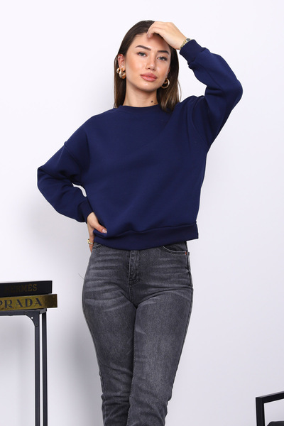İmajButik Navy Blue Crew Neck Three Thread Sweat