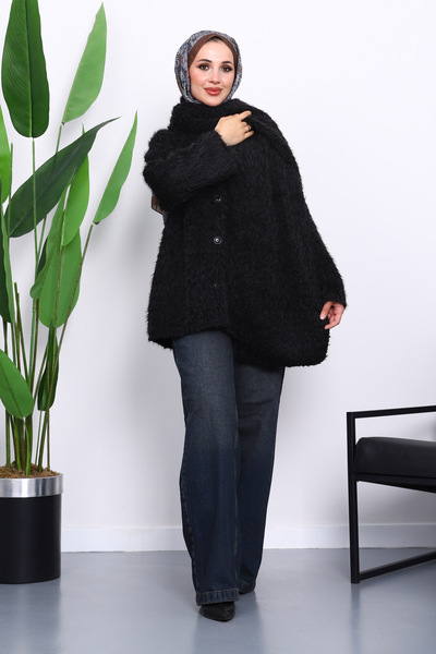 İmajButik Μπουφάν Angora με κουμπιά με μαύρο κασκόλ ως δώρο