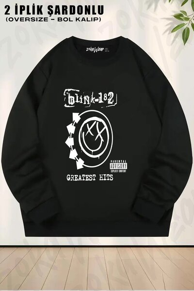 ZOKAWEAR Унисекс Blink 182 Createst Принтирана суитшърт с обширна яка