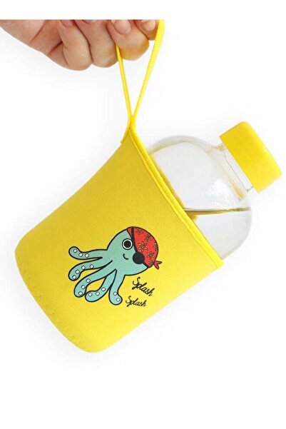 Generic Milk & Moo Kids Glass Water Bottle with Neoprene Sleeve 600ml, Sailor Octopus Design, Leak Proof Sp