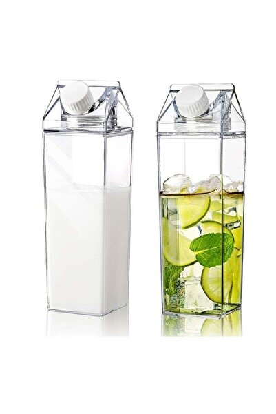 Generic CityRiya-Long Milk Carton Water Bottle - 1900ml Plastic Transparent Reusable Juice Box, Portable Sq