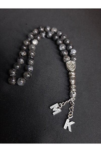 MRYart Smoked Gray Labradorite Stone Rosary with Letters (33 Beads) (Provide Letter Information before Purchase)