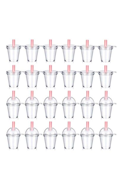 Generic Excefore 24 Pieces Accessories Plastic Coffee Cups, Mini Coffee Cups with Lids Ice Cream Cup Pendan