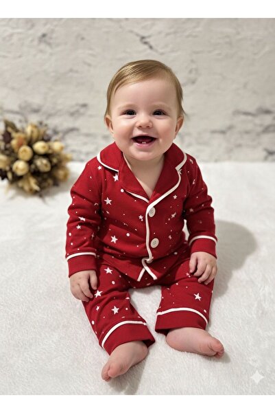 Tuembaby %100 Pamuk Uzun Kollu Yıldız Baskılı Unisex Bebek Pijama Takımı