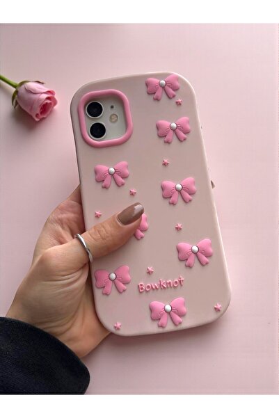 KVK PRİVACY iPhone 12 / 12 Pro Uyumlu Pembe Fiyonk Desenli Kabartmalı Yumuşak...