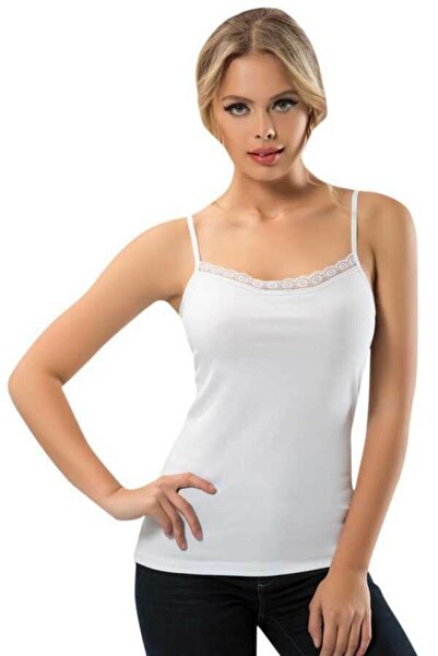 Gawzera Anıt 2810 Lace Detailed Piped Strap Tank Top