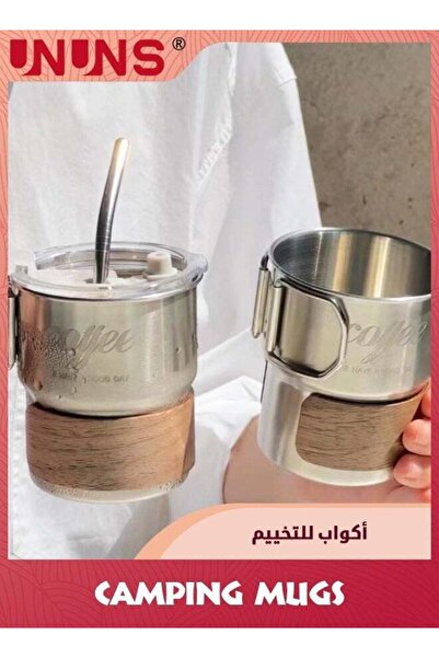Generic UNUNS Stainless Steel Camping Mugs,2 Piece Set Outdoors Cup With Foldable Handle,300ml/10.2 oz Grea