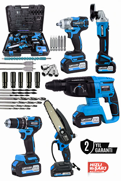KİMMEER PLUS 21v Akülü 5 li Set Kırıcı Delici Hilti Taşlama Somun Sıkma Akülü...