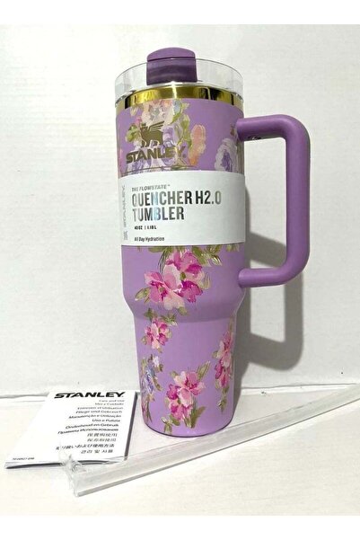 Generic Stanley Love Shack Fancy H2.0 Flow State 40oz Pink Rose Tumbler, Stainless Steel Vacuum Insulated Q