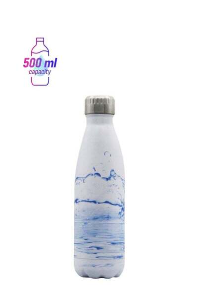 Generic Vacuum Insulated Thermal Water Bottle White/Blue 500ml