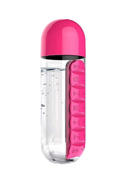 Generic Water Bottle With Pill Box Organizer Pink/Clear