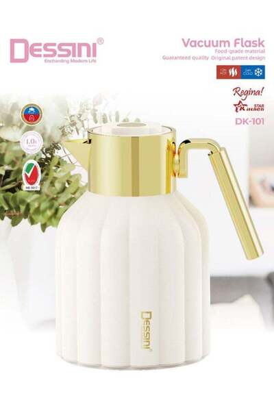 Generic DESSINI Dessini Tea & Coffee Vacuum Flask 1L Dk101 Beige/Gold