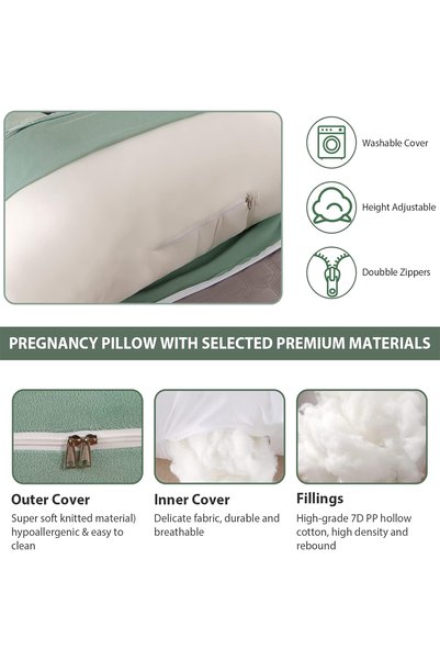 VTERLY Pregnancy Pillows, 180cm Long Maternity Pillows, U-Shape Full Body Pillow, Cooling Cover