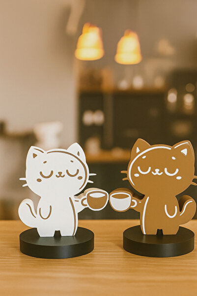 edoy Kahve Köşenize Kedi Figürlü Dekoratif Obje Seti - Modern Ev Aksesuarı Hediyelik Dekoratif Süs