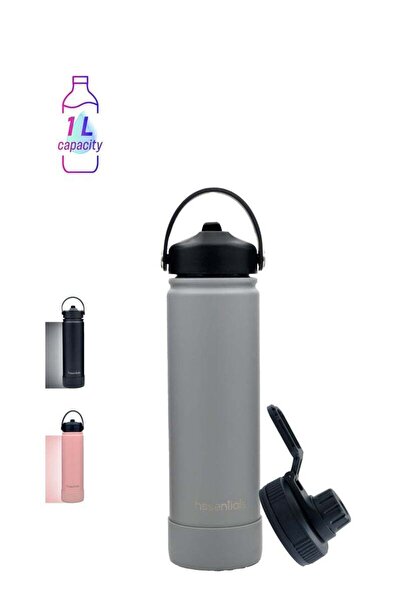 Generic hssentials Stainless Steel Water Bottle Flask Double-Walled Vacuum-Insulated 2 Lids Eco-Friendly Pe