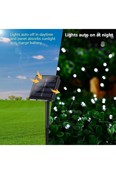 EMATTEIRO Instalație de Crăciun cu Încărcare Solară, 50m, 8 Jocuri de Lumină, pentru Exterior, Alb Rece