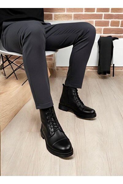 Taşpınar Ayakkabı Taşpınar 100% Genuine Leather Men's Casual Winter Non-Slip Sole Comfortable Lace-Up & Zippered Classic Boots 40-44