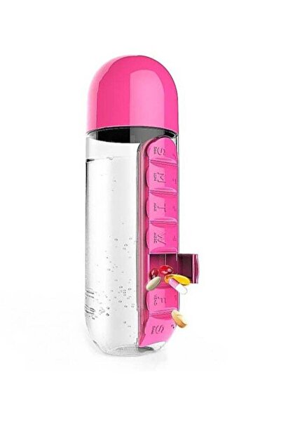 Generic 2-In-1 Water Bottle With Portable Medicine Organizer Pink/Clear
