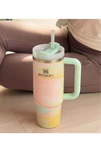 Generic Stanley Quencher H2.0 40oz Vacuum Insulated Tumbler â€“ Brush Strokes Travel Mug with Reusable Lid