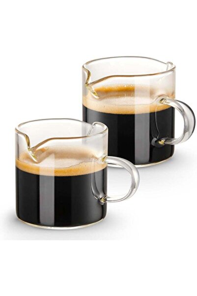 Generic LENND Espresso Cups Set of 2, 4 OZ Double Spouts Cups, Espresso Shot Glasses, Milk Cup with Handle,