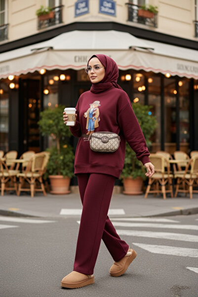 Aselim Hijap Moda The Bear Society Special Collection Double Suit |   Cotton Stretch Fabric Burgundy