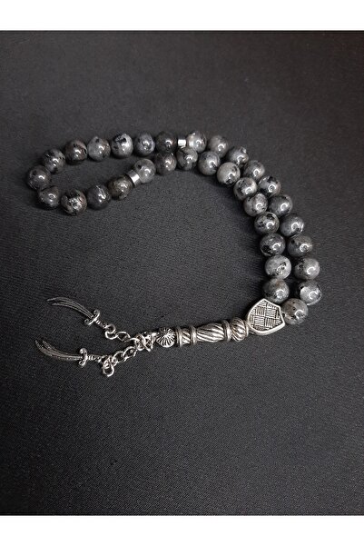 MRYart Smoked Gray Toned Labradorite Stone Zulfiqar Sword Detailed Prayer Beads Stylish Design