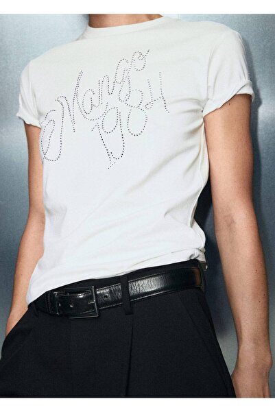 MANGO Woman Taş detaylı yazılı tişört